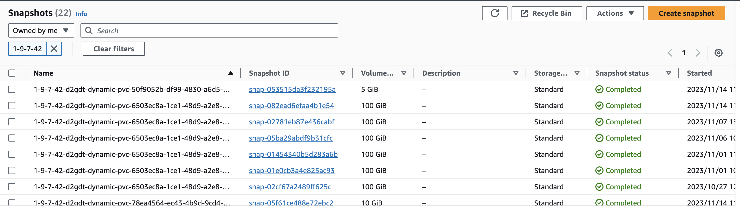 filtered snapshot by name view
