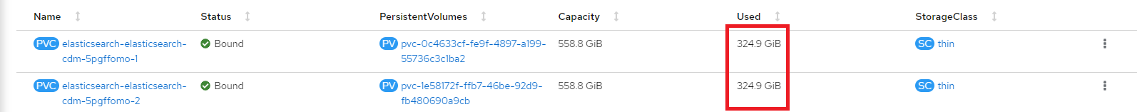 es expand disk space storage class thin 1